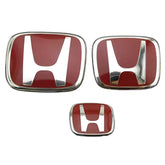 3 x Front + Rear + Steering Red Emblem Fit For HONDA CIVIC SEDAN 2016-2021