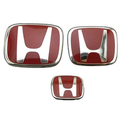 3 x Front + Rear + Steering Red Emblem Fit For HONDA CIVIC SEDAN 2016-2021