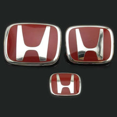 3 x Front + Rear + Steering Red Emblem Fit For HONDA CIVIC SEDAN 2016-2021