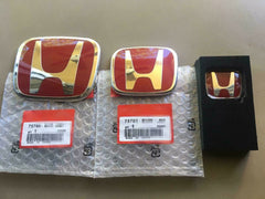 3 x Front + Rear + Steering Red Emblem Fit For HONDA CIVIC SEDAN 2016-2021