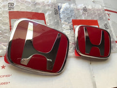 3 x Front + Rear + Steering Red Emblem Fit For HONDA CIVIC SEDAN 2016-2021