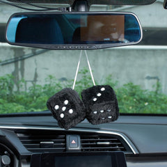Auto Pendants Fuzzy Plush Dice Dots Rear View Mirror Hanger Cube Decoration Car Styling Accessories Ornament 1 Pair - KinglyDay