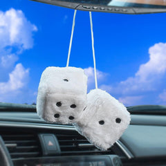 Auto Pendants Fuzzy Plush Dice Dots Rear View Mirror Hanger Cube Decoration Car Styling Accessories Ornament 1 Pair - KinglyDay