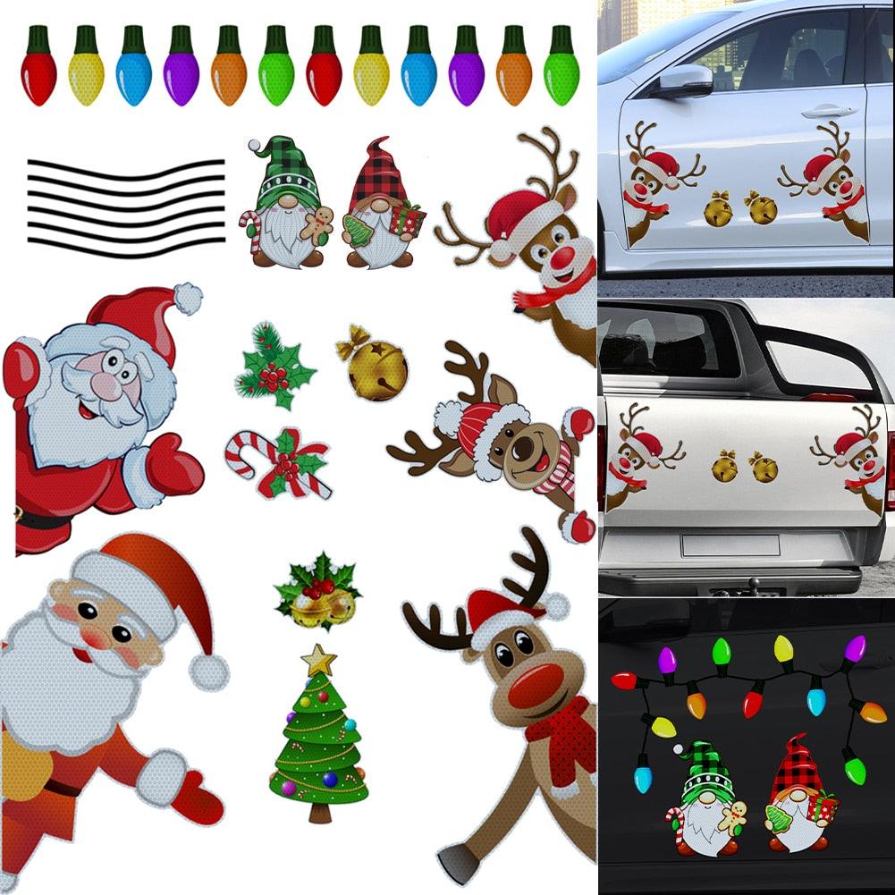 Christmas Decoration Magnetic Car Stickers Decals Refrigerator Magnets Bulb Santa Snowman Dwarf Reflective Sticker for Car Home - KinglyDay