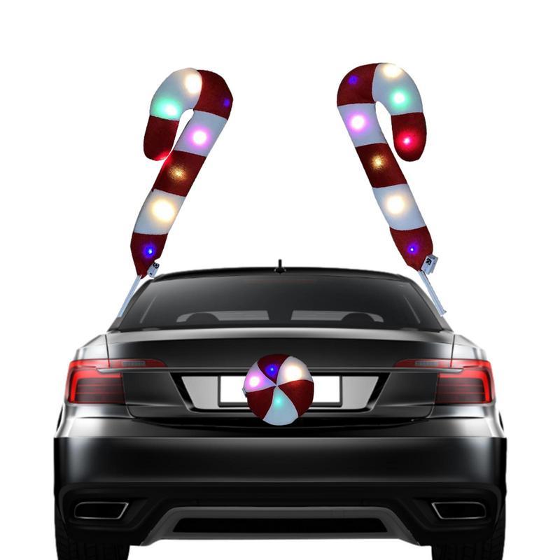 Christmas Reindeer Antlers For Car Light Up Cane Reindeer Antlers And Rudolph Nose Kit Red And White Automotive Ornaments - KinglyDay