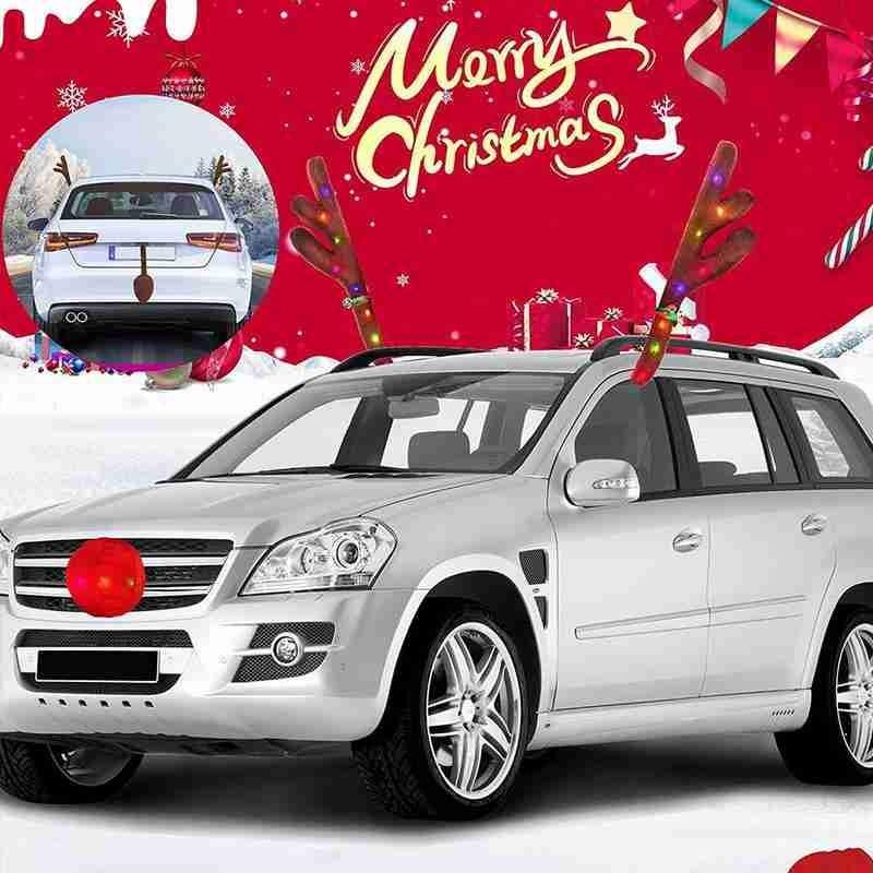 LED Christmas Car Reindeer Antler Decoration Car Decoration Fit Nose For All Decoration Reindeer And Types Tail Car Antler - KinglyDay