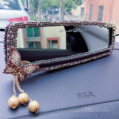 Rhinestone Rearview Mirror Decor Butterfly Car Interior Charm Crystal Bling Diamond Rear View Mirror Cover Auto Accessories - KinglyDay