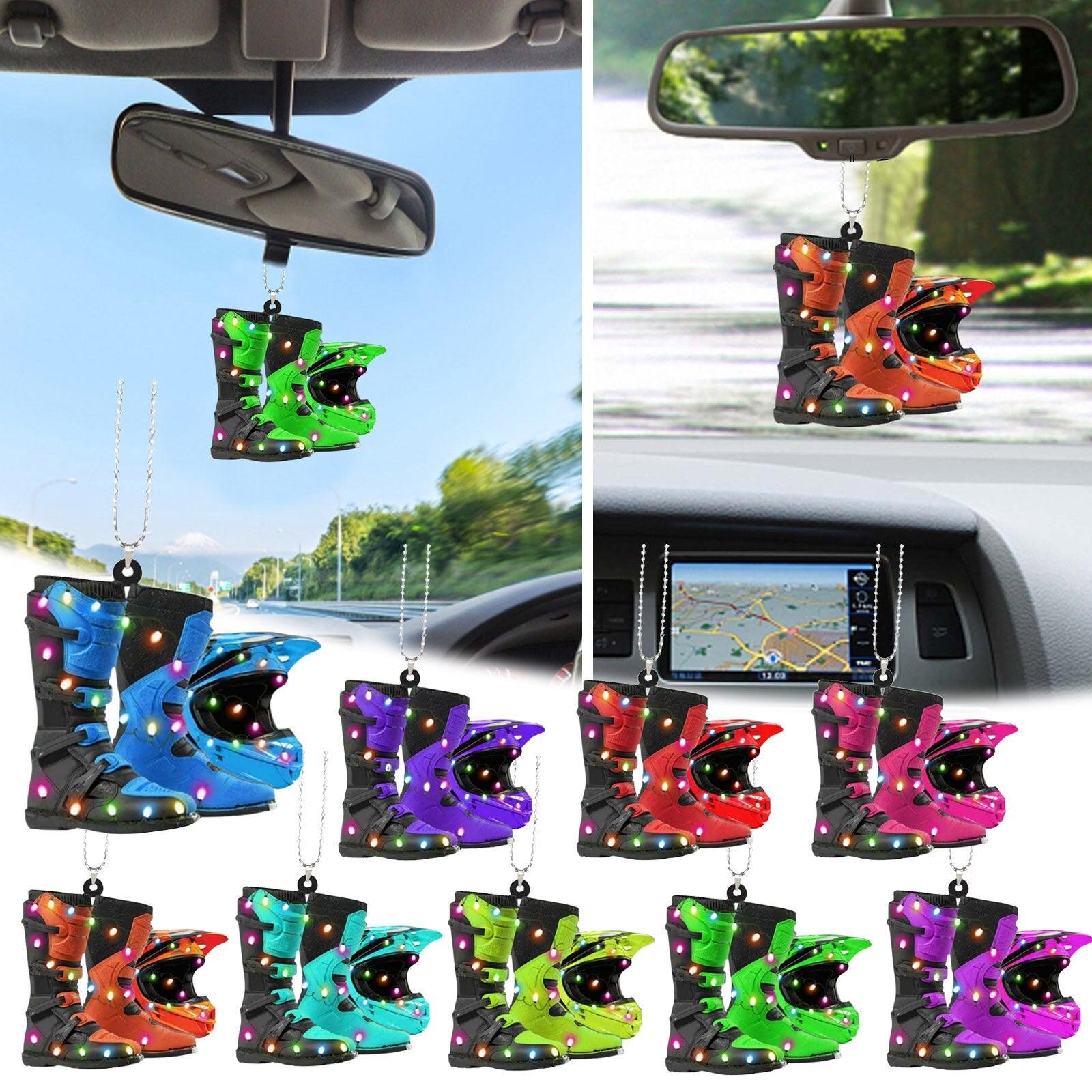 Creative Motor Boots Helmet Christmas Hanging Ornament For Car Rear View Mirror Decoration Ornament Navidad Xmas Gift 2023 - KinglyDay