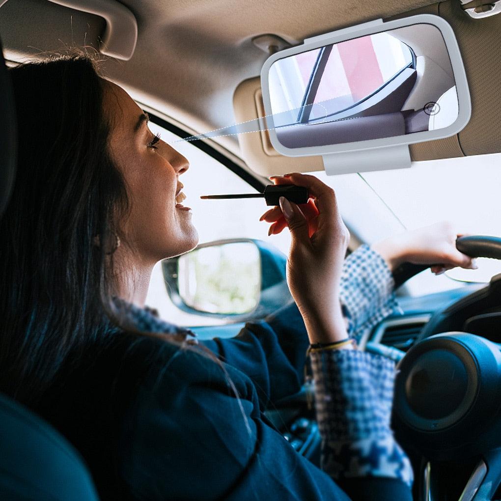 Universal Car Interior Visor Mirror Makeup Mirror Set with LED Lights Built-in Lithium Battery Touch Sensor Rechargeable - KinglyDay