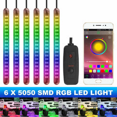 6PCS APP Control RGB 216 LED Strip Bluetooth Car Tube Underglow Body Neon Lights - KinglyDay