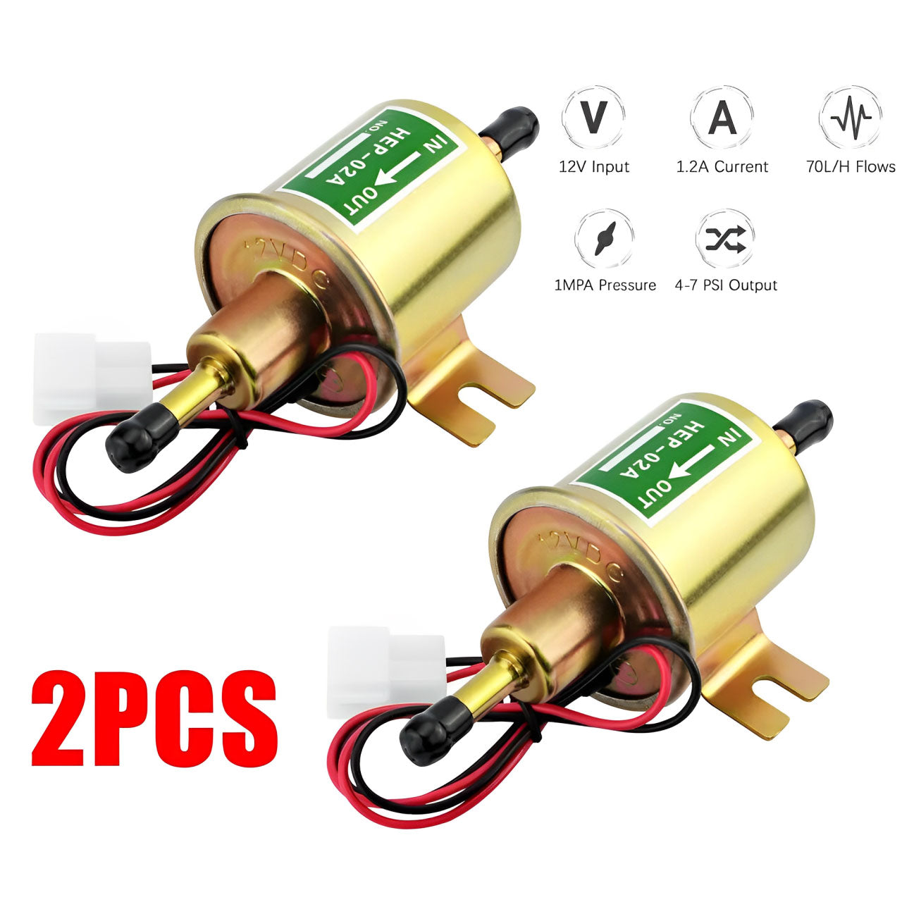 2 Packs 12V Electric Fuel Pump HEP-02A Universal Inline Low Pressure Gas Diesel