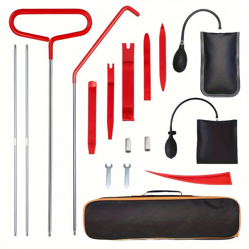 Universal 17-Piece Car Emergency Tool Kit - Includes Long Grabber, Air Pump Wedge, Scratch-Free Wedges & Portable Bag