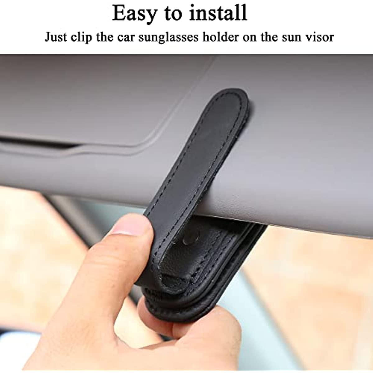 Kinglyday Sunglasses Holders for Car Sun Visor, Magnetic Leather Glasses Eyeglass Hanger Clip for Car, Ticket Card Clip Eyeglasses Mount, Car Visor Accessories - KinglyDay