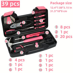 39/13pcs Household DIY Tool Kit for Women - Compact Mini Tool Box Set for Home, Office, and Vehicle Repairs