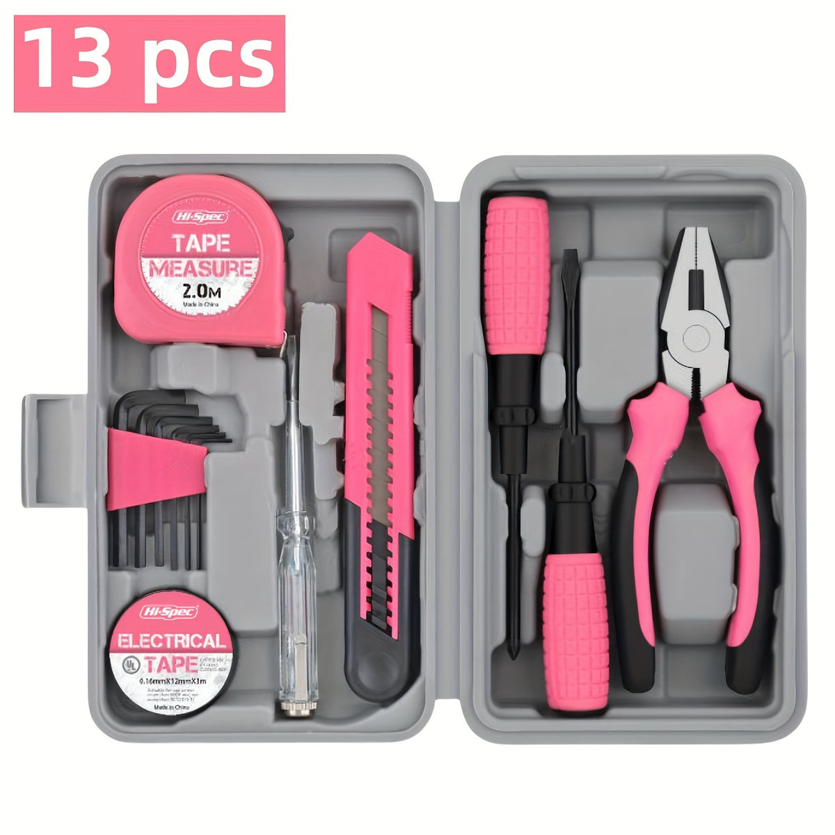 39/13pcs Household DIY Tool Kit for Women - Compact Mini Tool Box Set for Home, Office, and Vehicle Repairs