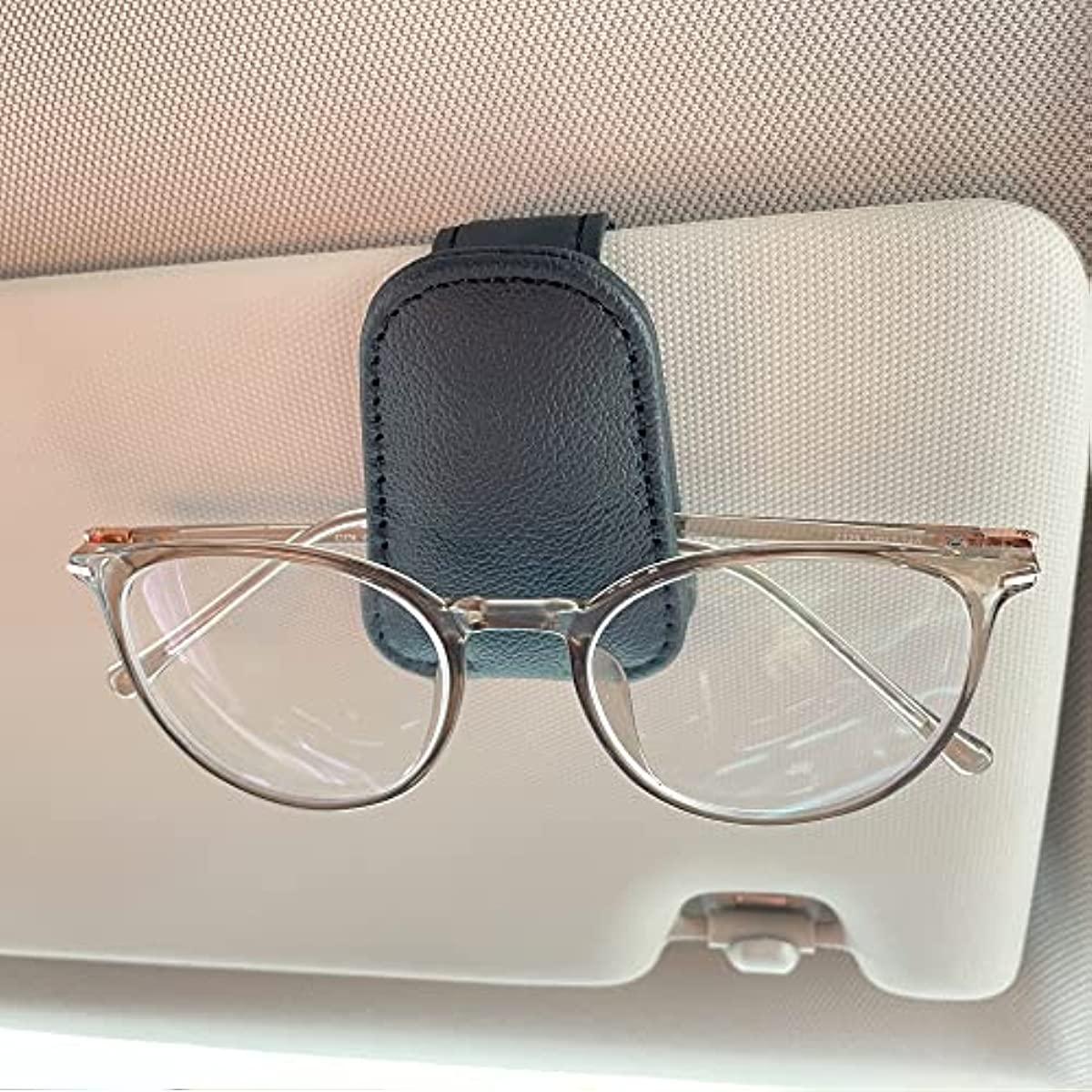 Kinglyday Sunglasses Holders for Car Sun Visor, Magnetic Leather Glasses Eyeglass Hanger Clip for Car, Ticket Card Clip Eyeglasses Mount, Car Visor Accessories - KinglyDay