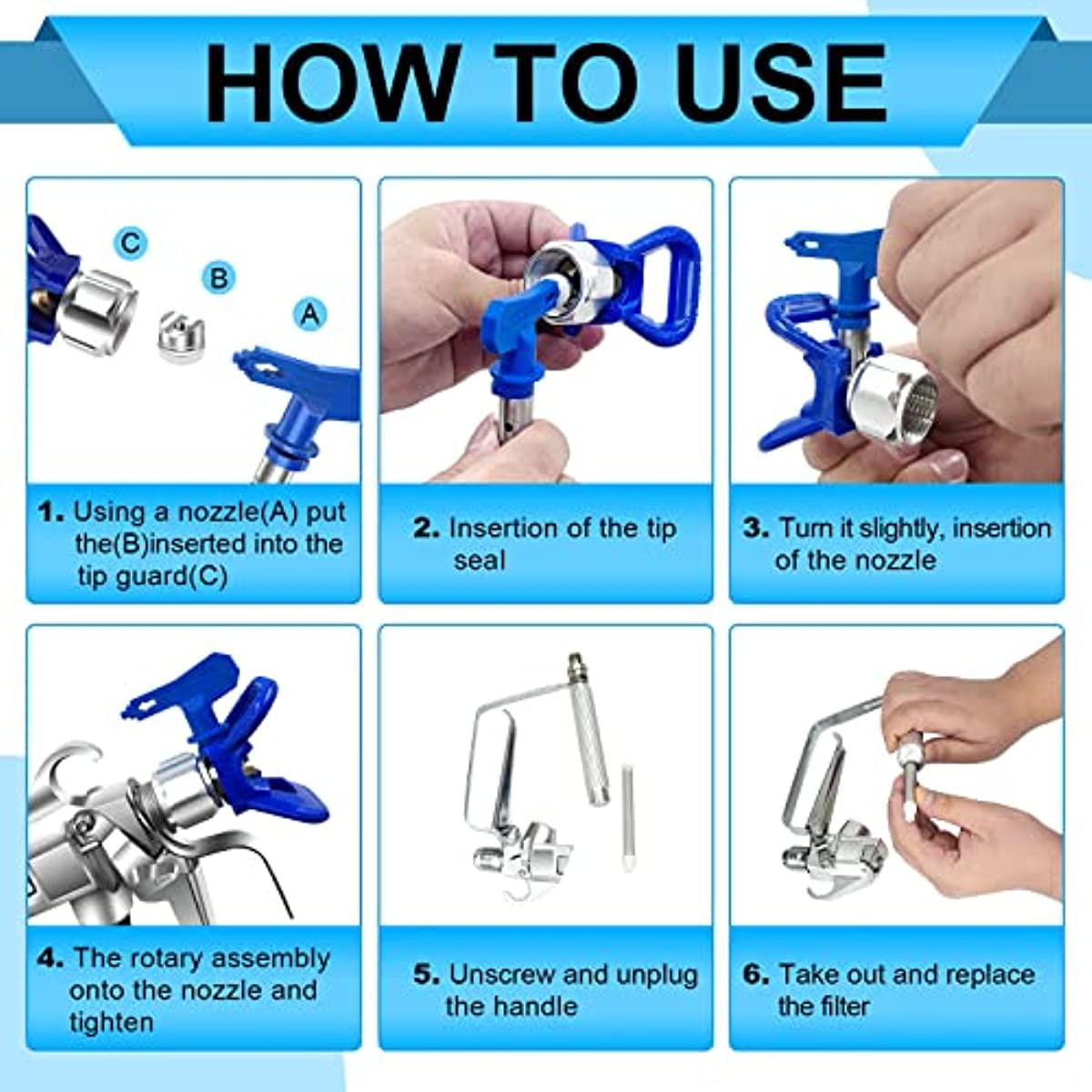 Kinglyday Airless Paint Sprayer Gun Kit: 6 Tips, 2 Guards, 5 Filters (211, 315, 417, 515, 517, 523) - KinglyDay