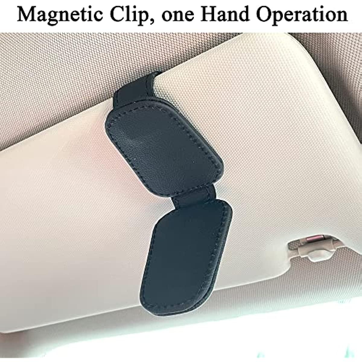 Kinglyday Sunglasses Holders for Car Sun Visor, Magnetic Leather Glasses Eyeglass Hanger Clip for Car, Ticket Card Clip Eyeglasses Mount, Car Visor Accessories - KinglyDay