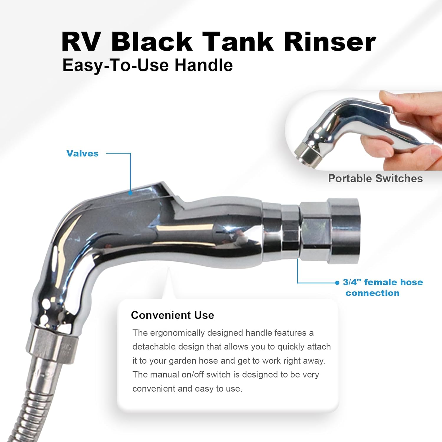 Kinglyday 57 Inch Camper/RV Tank flexible Swivel Stick Rinser, RV Toilet Treatment, Black Sewer Holding Tank Water Flush Cleaner, Long and Powerful Black Tank Rotary Cleaning Action