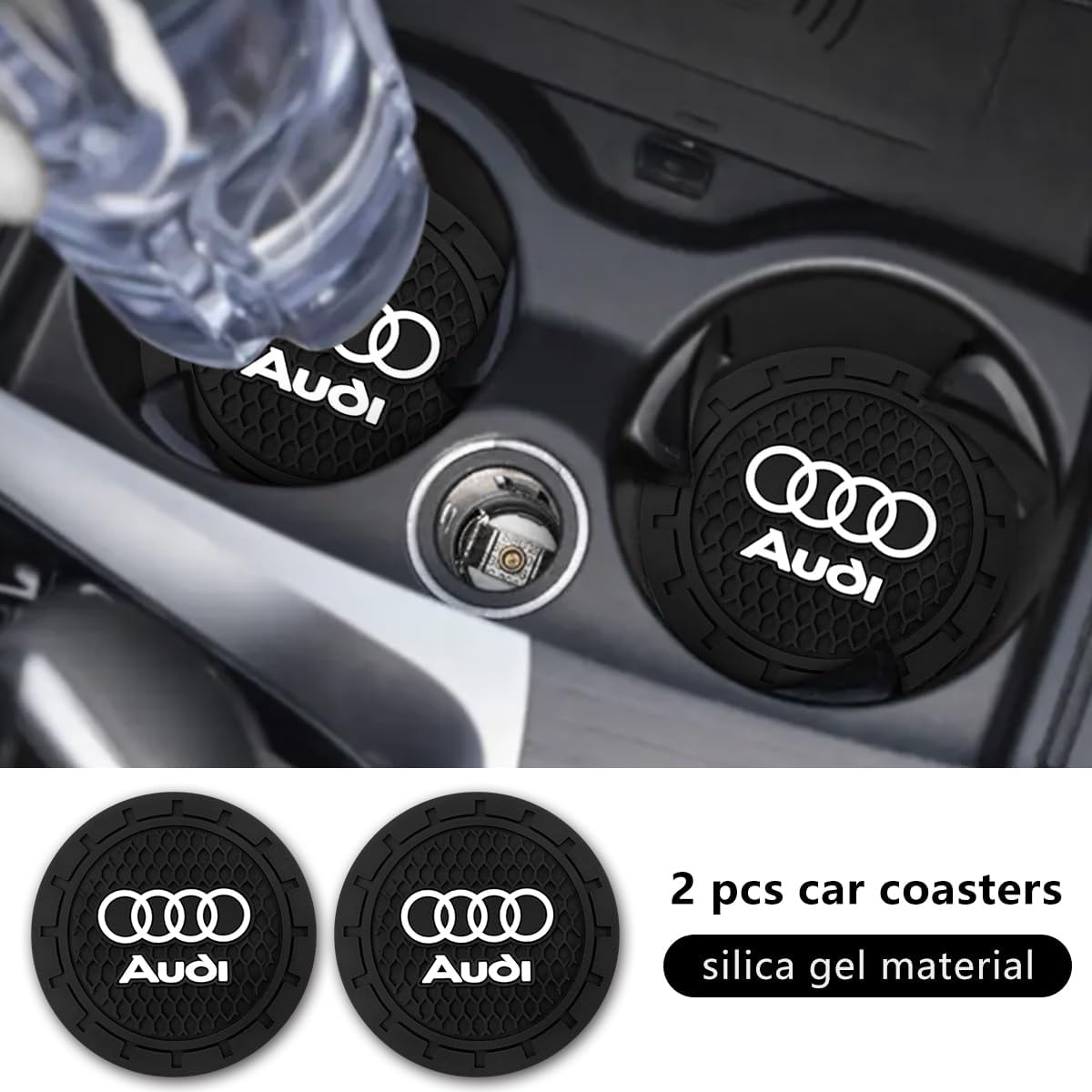 Car Cup Holder Coaster for Audi A1 A3 RS3 A4 A5 A6 A7 RS7 A8 Q3 Q5 Q7 R8 Recessed Silicone Cup holder Coaster Interior Accessories 2.75in 2Pieces