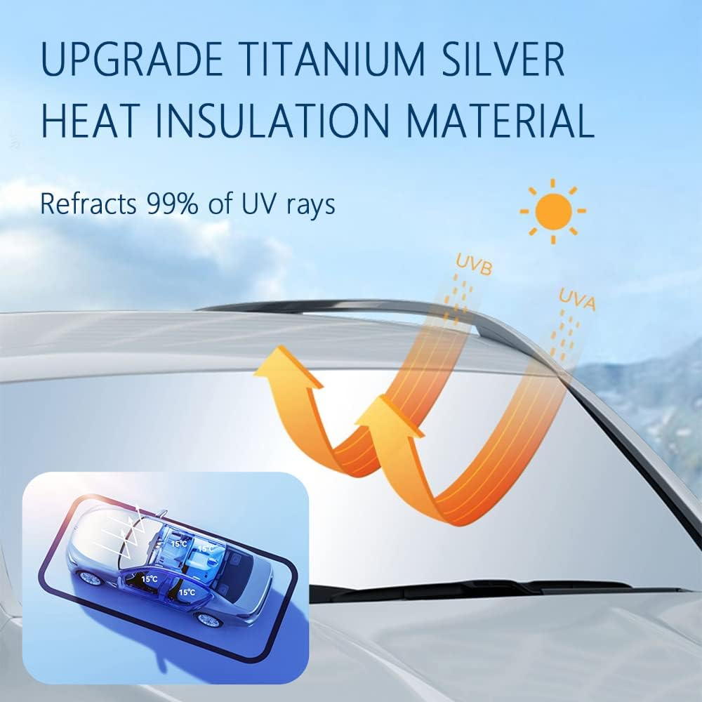 240T Thickened Automotive Glass Sunshade and Comes with Storage Bag,Keep Car Interior Cool,Universal Windshield Sun Shade Fit for Cars,Trucks,SUVs (55.12 * 27.6 inch)