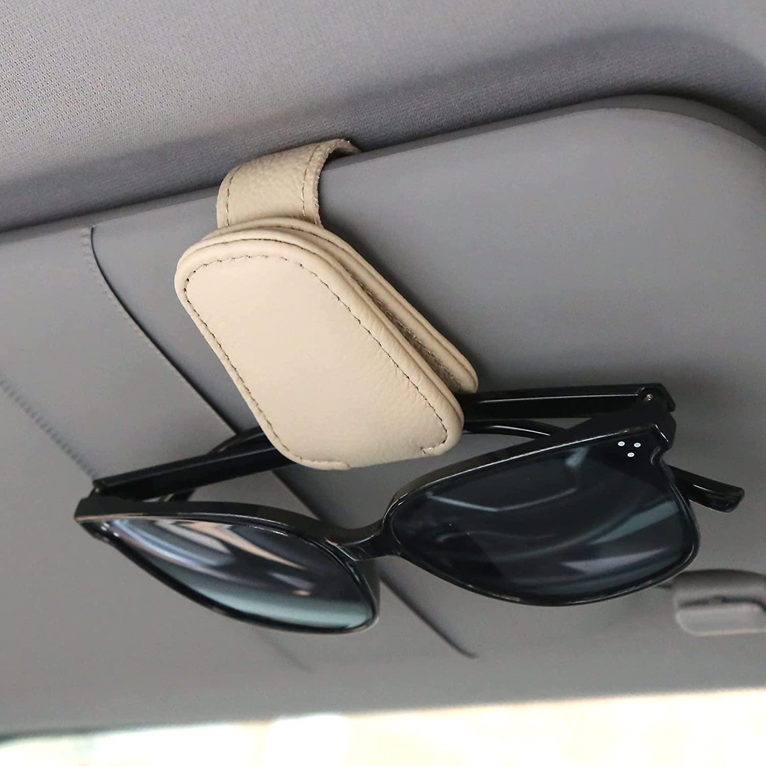 Kinglyday Sunglasses Holders for Car Sun Visor, Magnetic Leather Glasses Eyeglass Hanger Clip for Car, Ticket Card Clip Eyeglasses Mount, Car Visor Accessories - KinglyDay