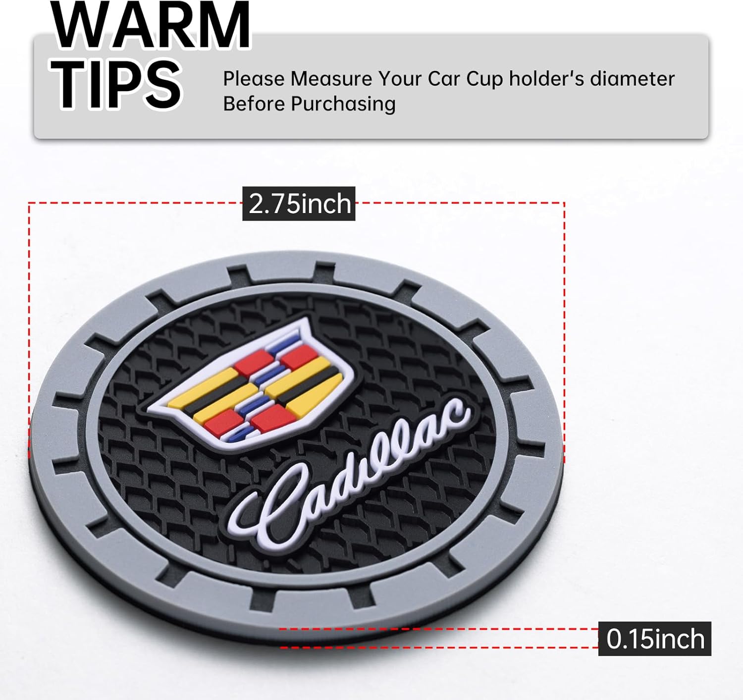 Car Cup Holder Coaster for Cadillac Escalade CT4 CT5 CT6 ATS CTS SRX XT5 Recessed Silicone Cup Holder Coaster Interior Accessories 2.75in 2Pieces