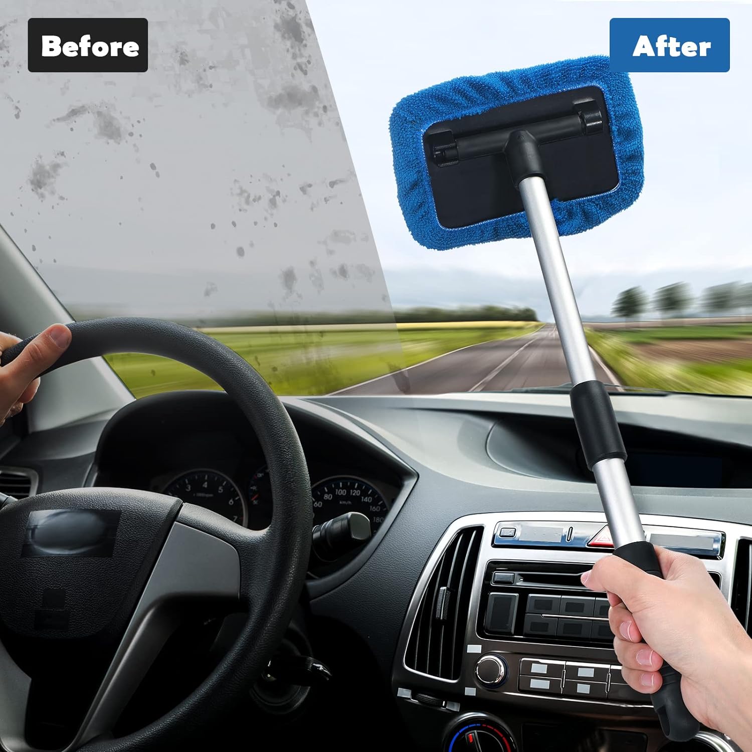 Kinglyday 3 Sets Inside Windshield Cleaner Tool, Car Window Cleaner with 3 Spray Bottles 3 Detachable Handle and 9 Reusable Microfiber Pads for Auto Interior Cleaning