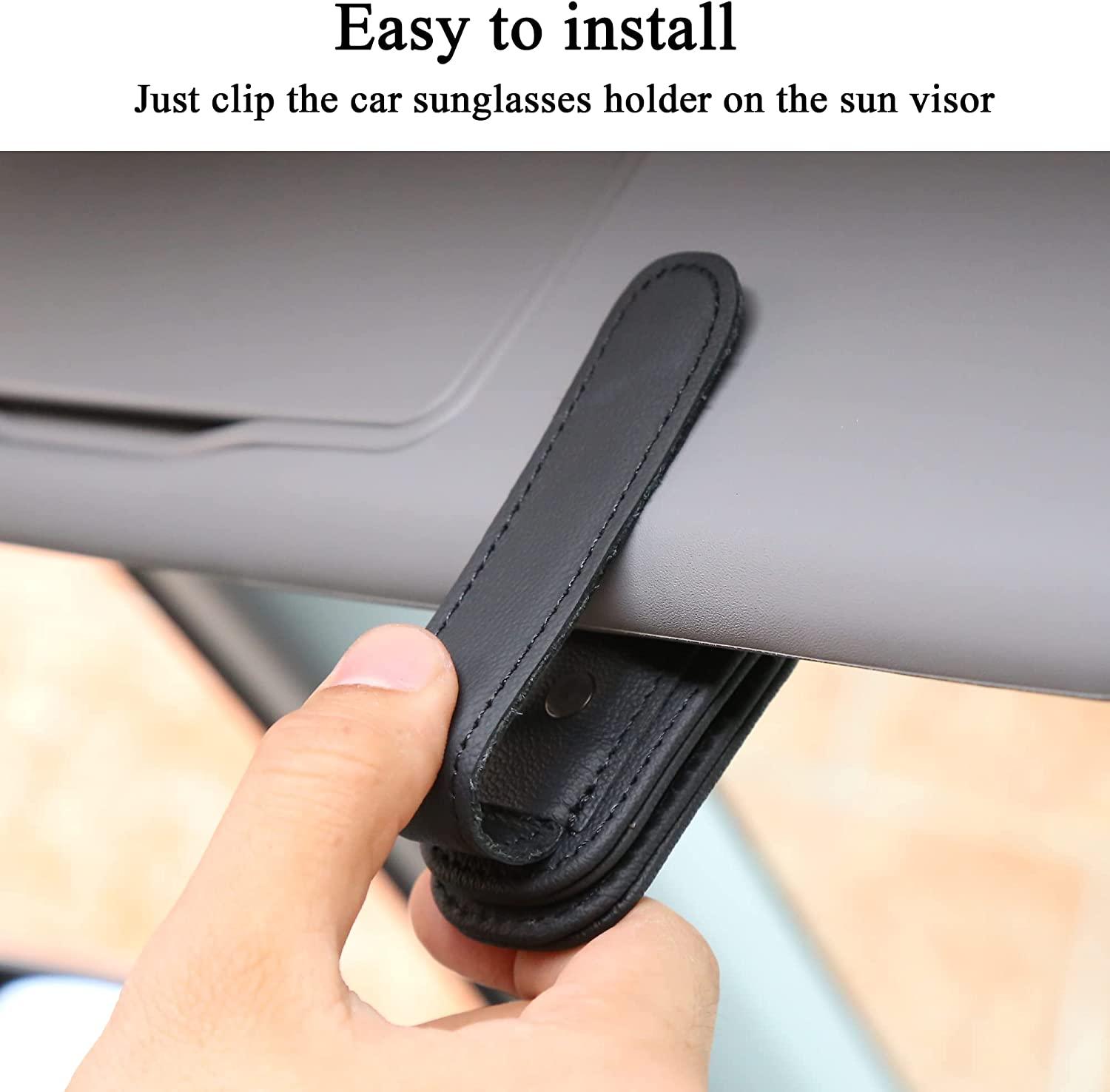 Kinglyday Sunglasses Holders for Car Sun Visor, Magnetic Leather Glasses Eyeglass Hanger Clip for Car, Ticket Card Clip Eyeglasses Mount, Car Visor Accessories - KinglyDay