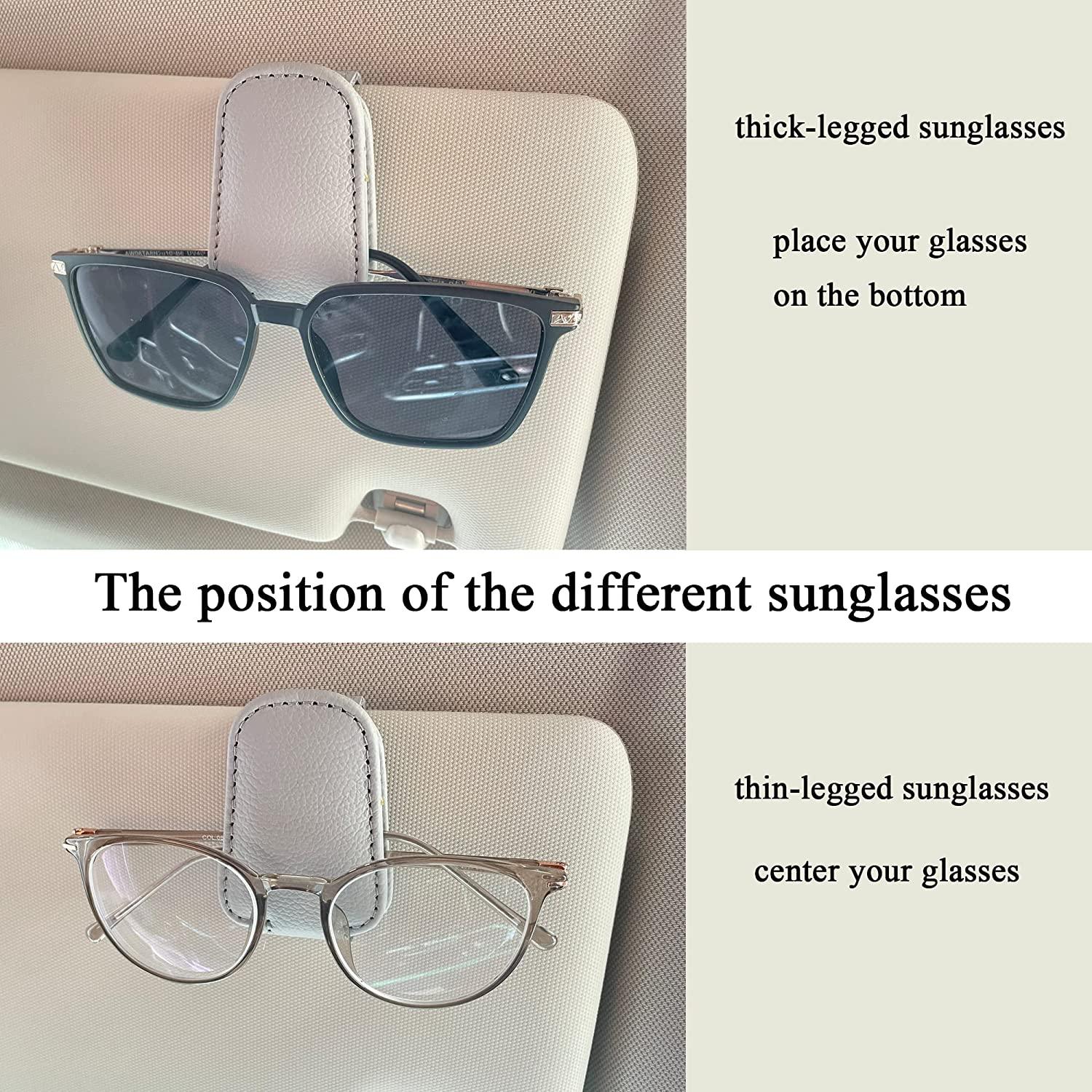 Kinglyday Sunglasses Holders for Car Sun Visor, Magnetic Leather Glasses Eyeglass Hanger Clip for Car, Ticket Card Clip Eyeglasses Mount, Car Visor Accessories - KinglyDay