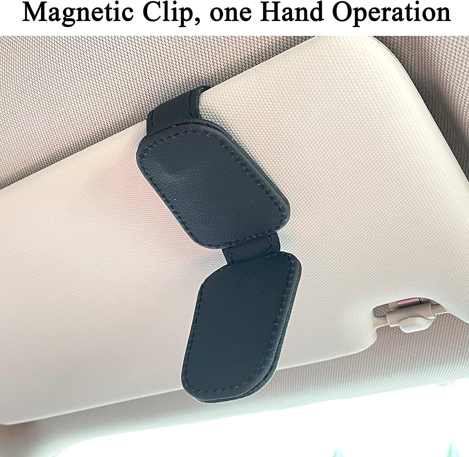 Kinglyday Sunglasses Holders for Car Sun Visor, Magnetic Leather Glasses Eyeglass Hanger Clip for Car, Ticket Card Clip Eyeglasses Mount, Car Visor Accessories - KinglyDay