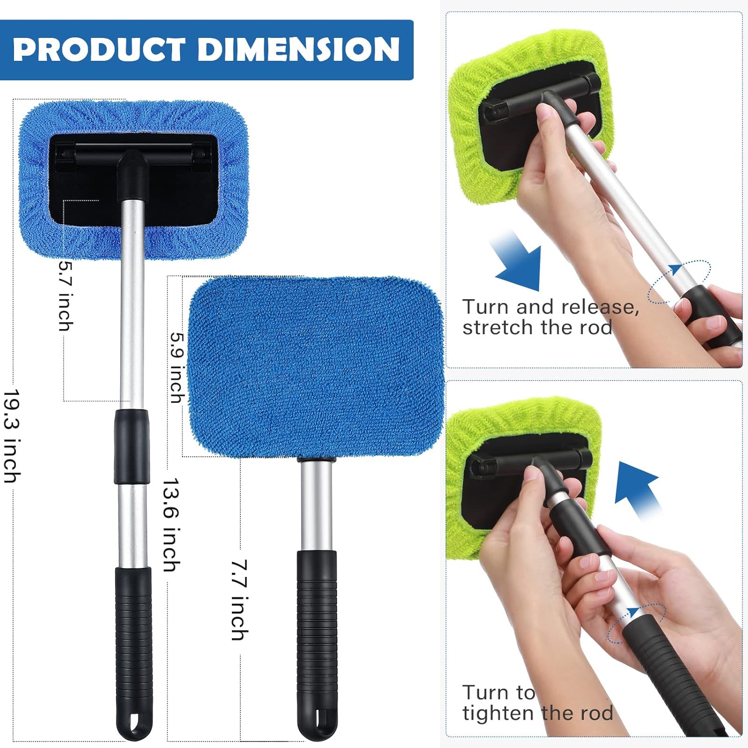 Kinglyday 3 Sets Inside Windshield Cleaner Tool, Car Window Cleaner with 3 Spray Bottles 3 Detachable Handle and 9 Reusable Microfiber Pads for Auto Interior Cleaning