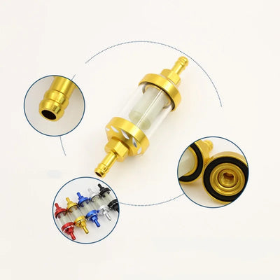 8mm CNC Aluminum Alloy Glass Motorcycle Gas Fuel Gasoline Oil Filter Universal Moto Accessories for ATV Dirt Pit Bike Motocross
