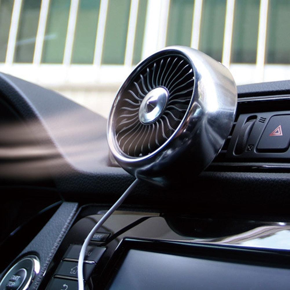 Mini Car USB Fan Vent 3 Speed Built-in LED Light with Cable Cooling Fan Creative Interior Supplies - KinglyDay