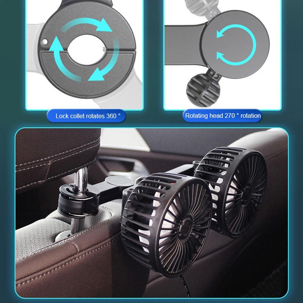 Car Seat Back Cooling Fan USB Charge Dual Head Fan 360 Degree Rotation Auto Headrest Ventilation Fan Neck Cooler - KinglyDay