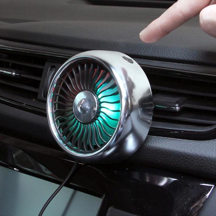 Mini Car USB Fan Vent 3 Speed Built-in LED Light with Cable Cooling Fan Creative Interior Supplies - KinglyDay