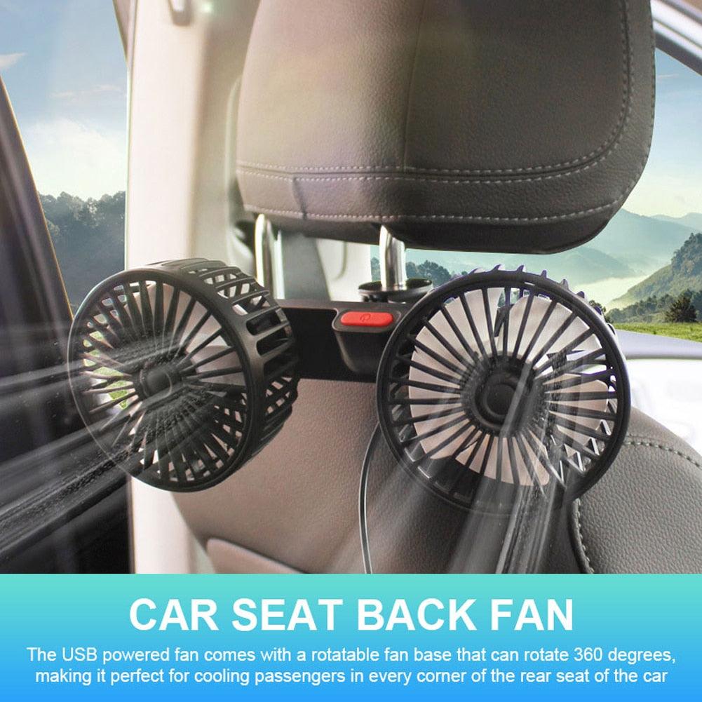 Car Seat Back Cooling Fan USB Charge Dual Head Fan 360 Degree Rotation Auto Headrest Ventilation Fan Neck Cooler - KinglyDay