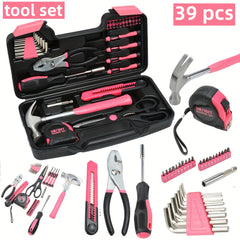 39/13pcs Household DIY Tool Kit for Women - Compact Mini Tool Box Set for Home, Office, and Vehicle Repairs