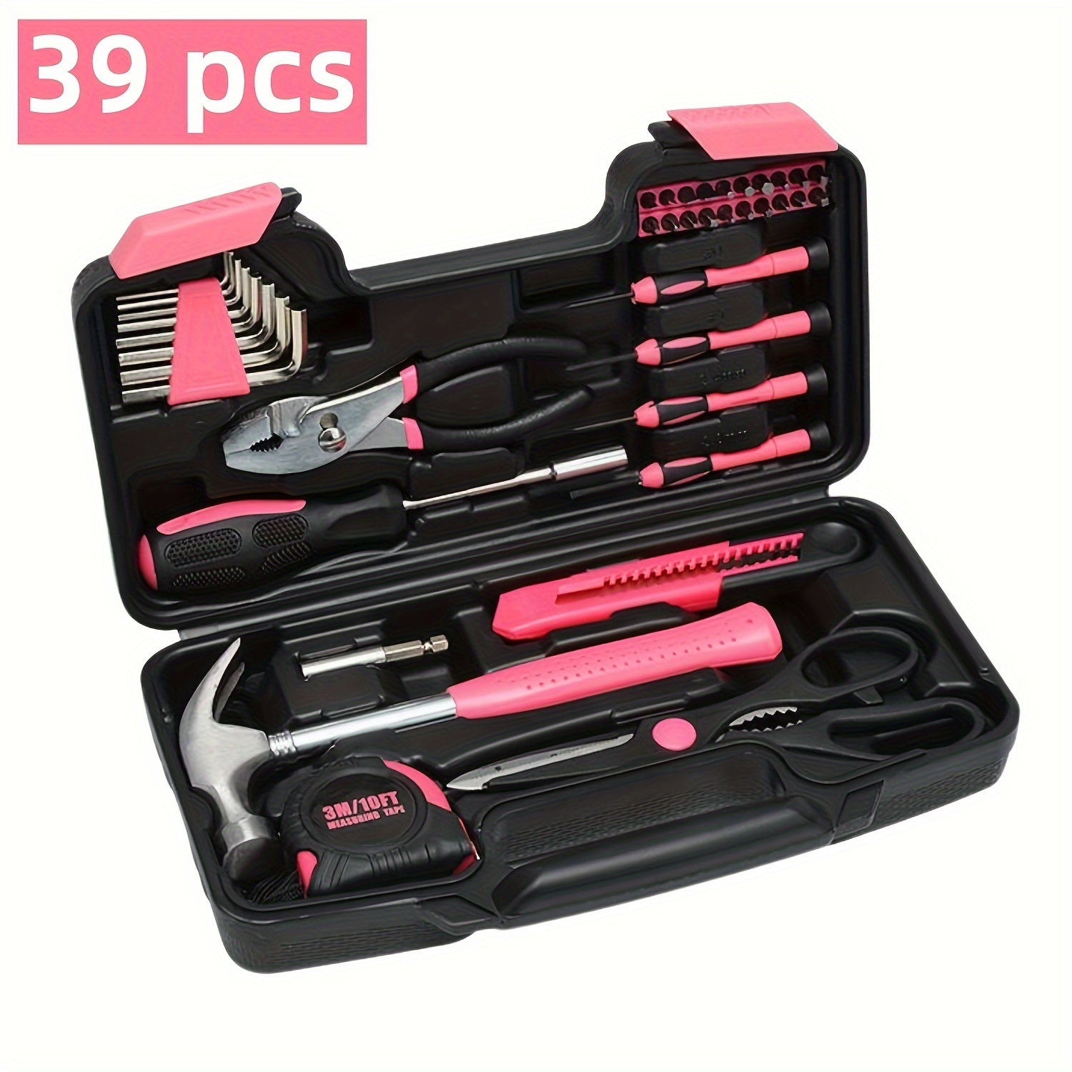 39/13pcs Household DIY Tool Kit for Women - Compact Mini Tool Box Set for Home, Office, and Vehicle Repairs