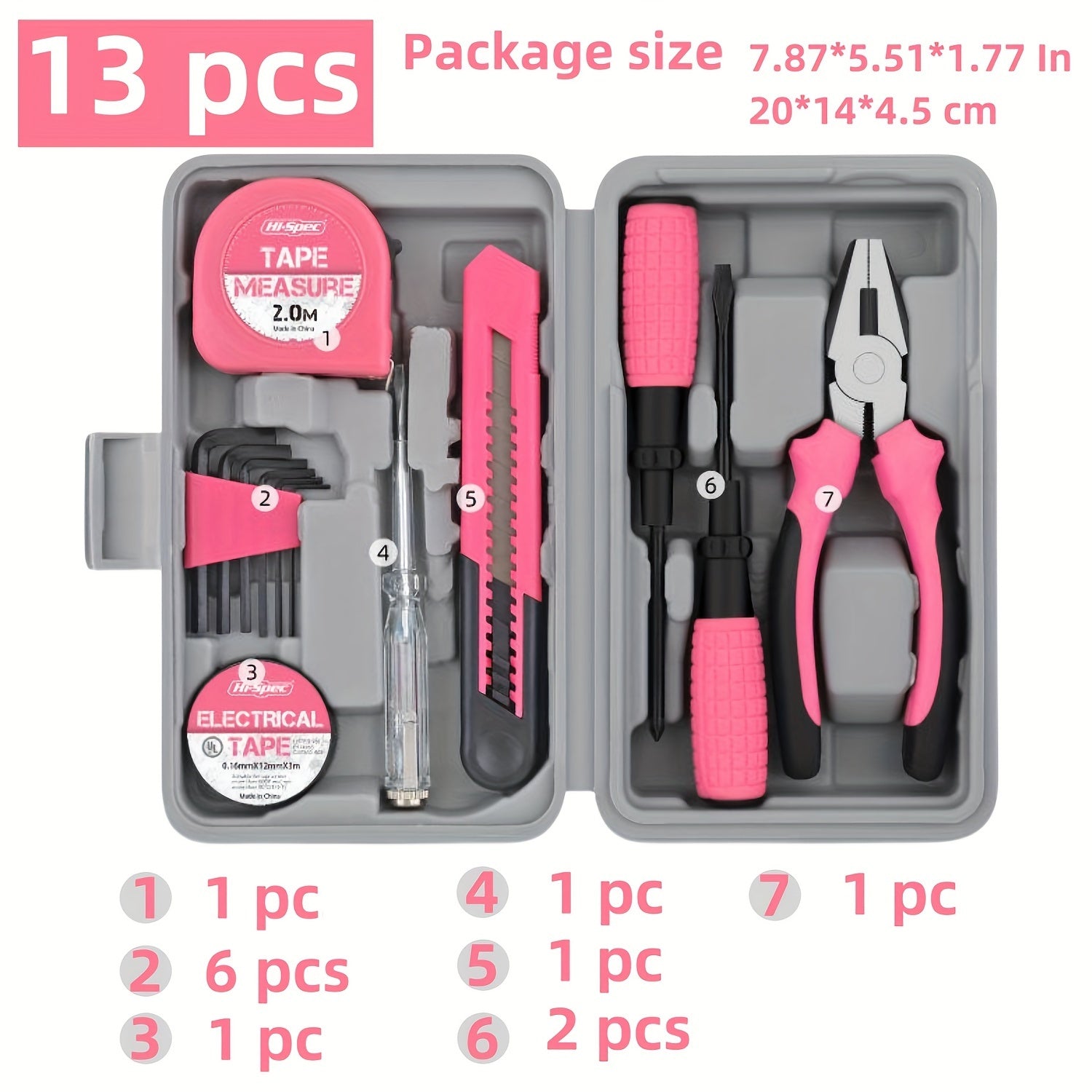 39/13pcs Household DIY Tool Kit for Women - Compact Mini Tool Box Set for Home, Office, and Vehicle Repairs