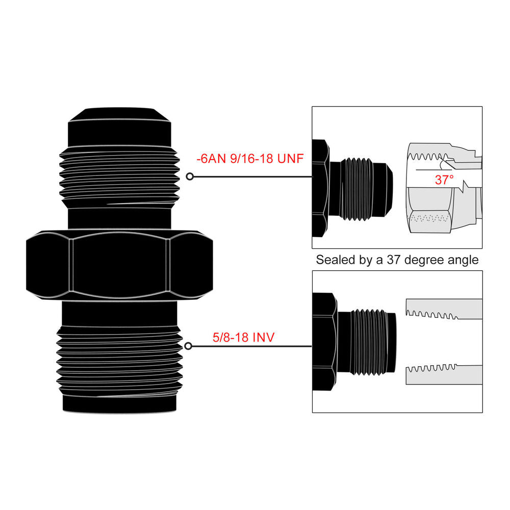 2Pcs -6AN 6AN Male Flare to 5/8"-18 Inverted Flare Adapter Fitting