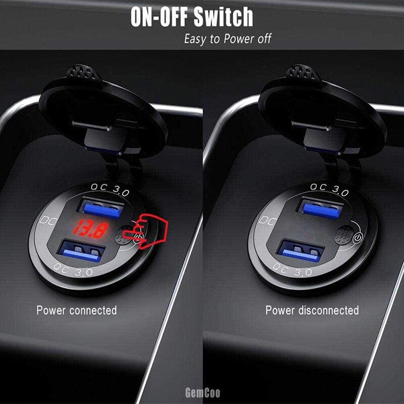 Quick Charge Socket Quick Charge QC 3.0 36W Car Waterproof Dual USB Charger Socket With ...