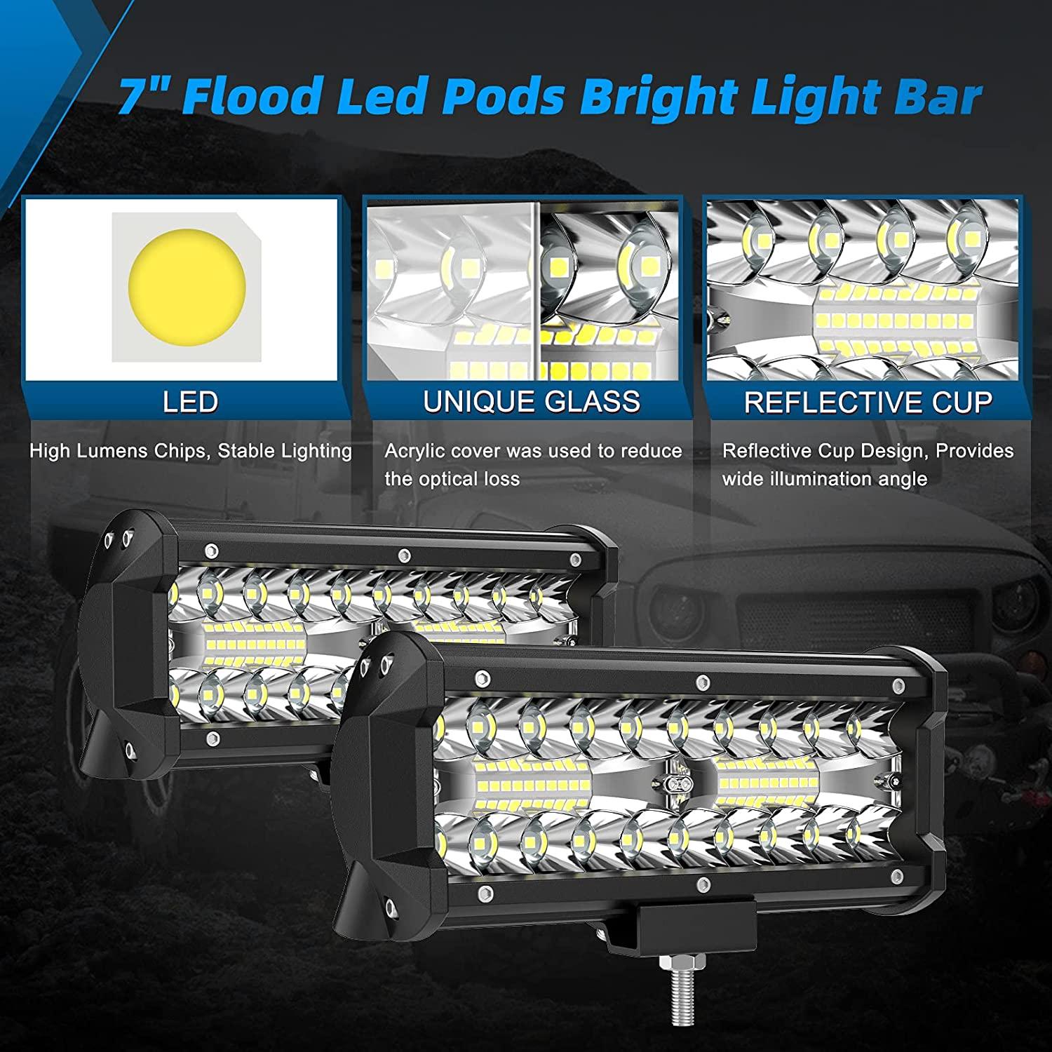 2PCS 7 Inch 240W 24000LM LED Light Bar - High Intensity LED Pods for Off-Road, Truck, Jeep, and More - KinglyDay