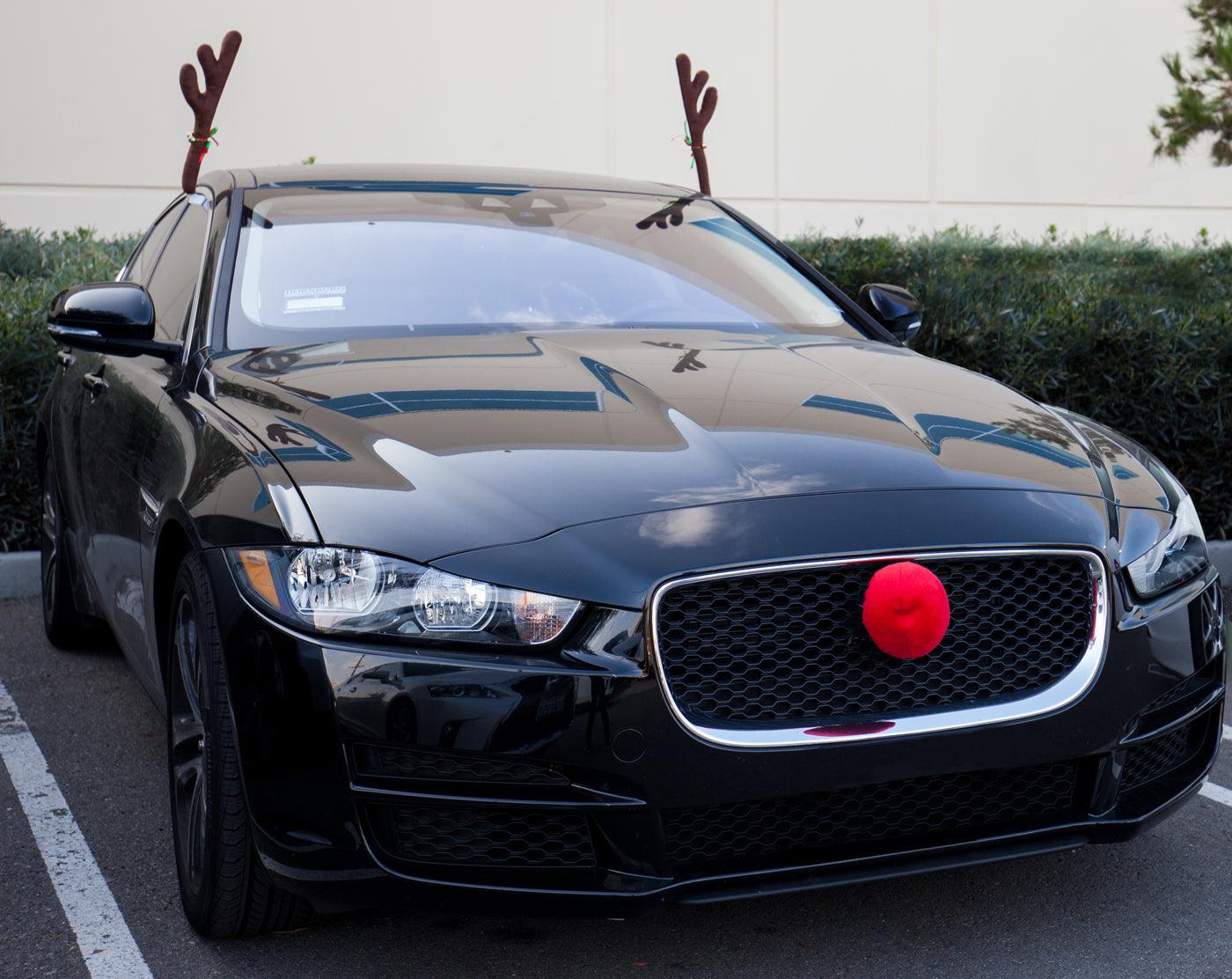 Kinglyday Car Reindeer Antlers Rudolph Red Nose Universal Fit Christmas Holiday - KinglyDay