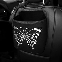 Bling Crystal Car Organizer Seat Back Bag Hanging Trash Big Capacity Butterfly Rhinestone Women Car Accessories - KinglyDay