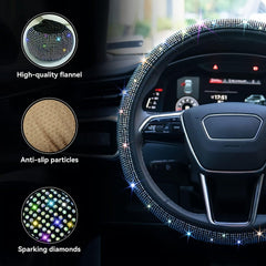 ArtificialCrystal Diamond Steering Wheel Cover Safe And Non Slip Bling Car Accessory, Universal Bling Steering Wheel Cover For Women(White) - KinglyDay