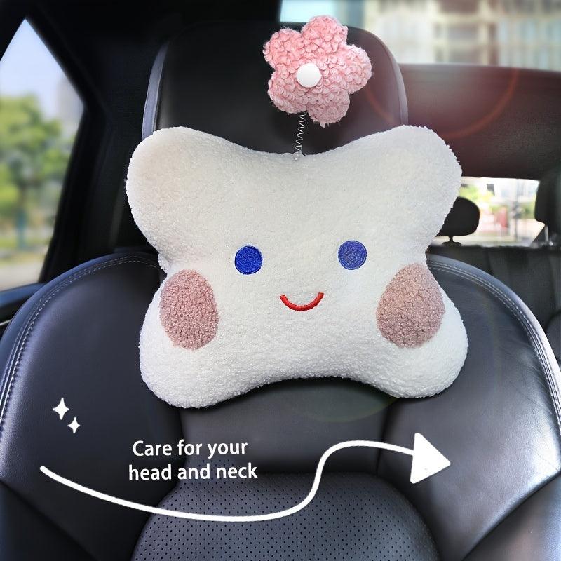 Car Flower Head Neck Pillow, Car Automotive Seat Neck Pillow, Car Waist Pillow Cartoon Cute Supplies Car Accessories Women - KinglyDay