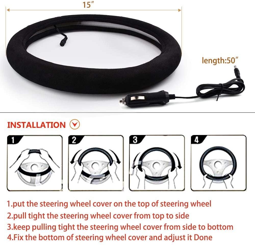 Warm Touch Heated Steering Wheel Cover Heats up Quickly - Universal Size 14.5-15.5" for Car Truck Van SUV - KinglyDay