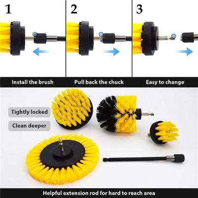 Drill Brush Power Scrubber Cleaning Brush - Extended Long Attachment Set, All-Purpose Drill Scrub Brushes & Car Polishing Pad Kit - KinglyDay
