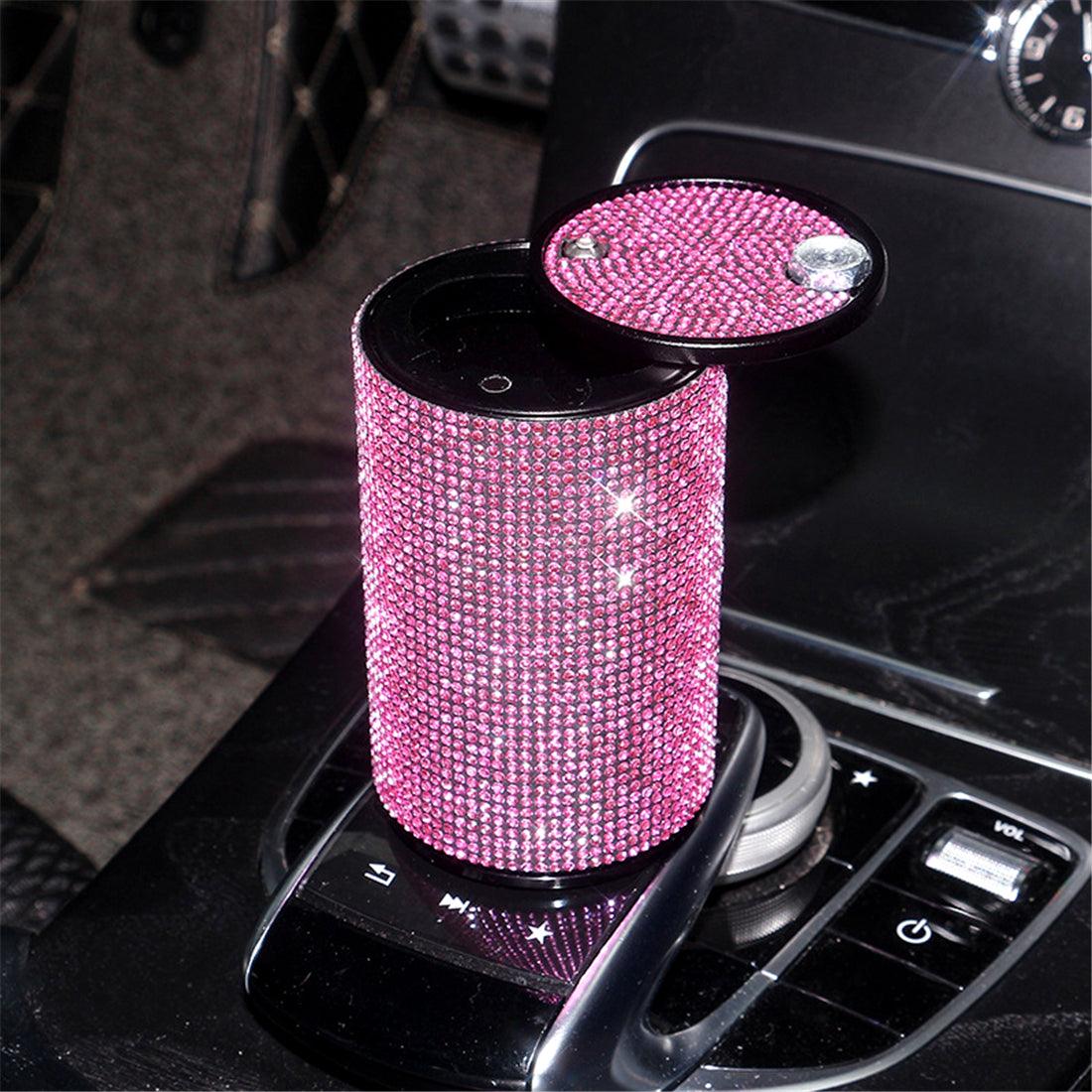 Crystal Rhinestone Car Ashtray, Artificial Diamond Metal Ashtray Auto Interior Decor Accessories Universal For Girl Women - KinglyDay